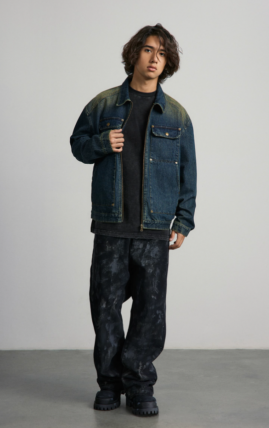 ANTIDOTE Washed & Banged Studs Spray Monkey Denim Jacket