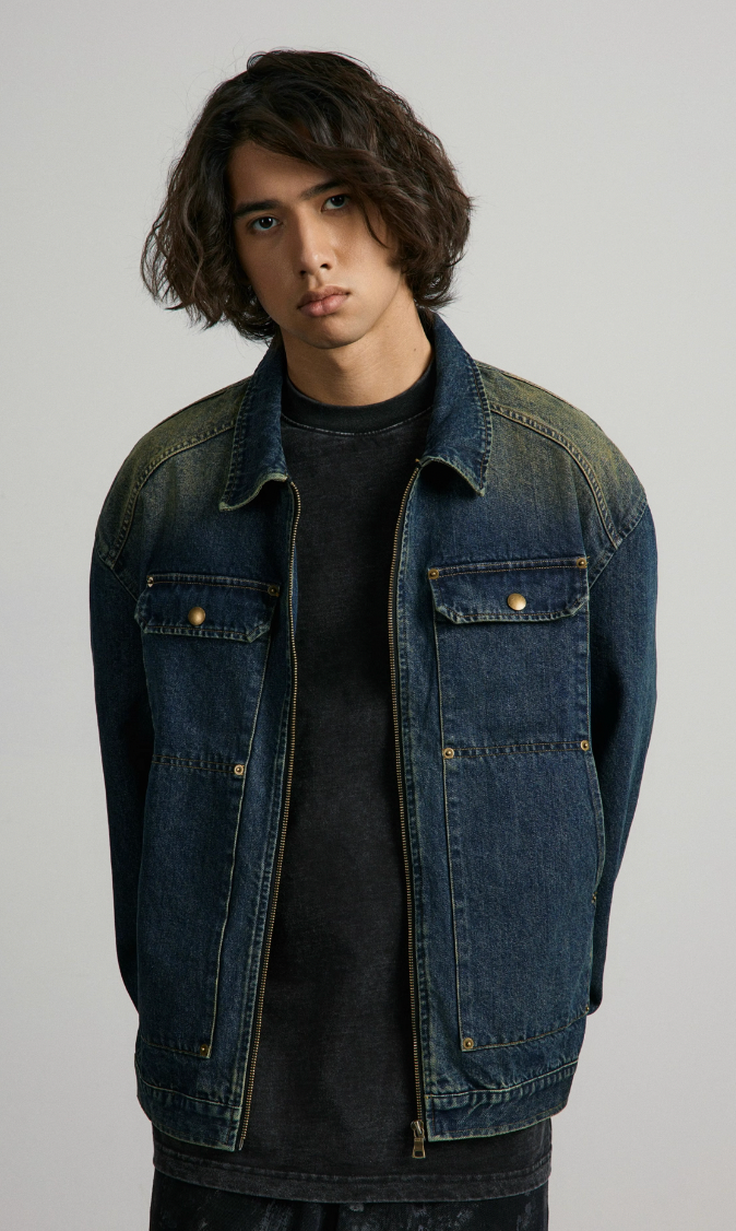 ANTIDOTE Washed & Banged Studs Spray Monkey Denim Jacket