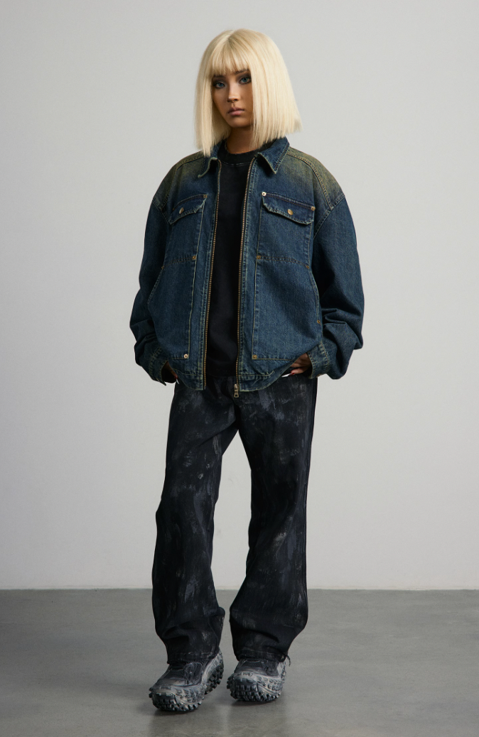 ANTIDOTE Washed & Banged Studs Spray Monkey Denim Jacket