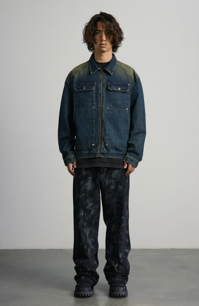 ANTIDOTE Washed & Banged Studs Spray Monkey Denim Jacket