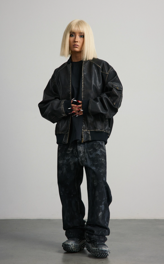 ANTIDOTE Vintage Washed Brushed Leather Bomber Jacket