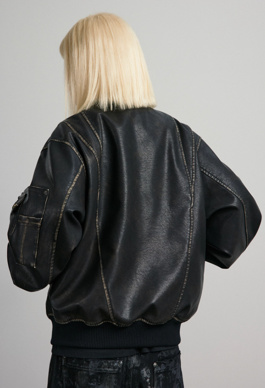 ANTIDOTE Vintage Washed Brushed Leather Bomber Jacket