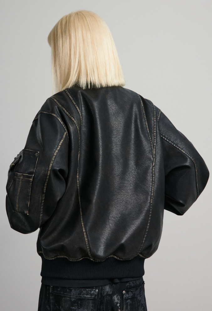 ANTIDOTE Vintage Washed Brushed Leather Bomber Jacket
