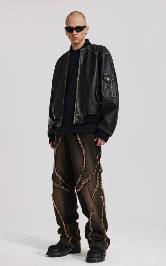 ANTIDOTE Vintage Washed Brushed Leather Bomber Jacket