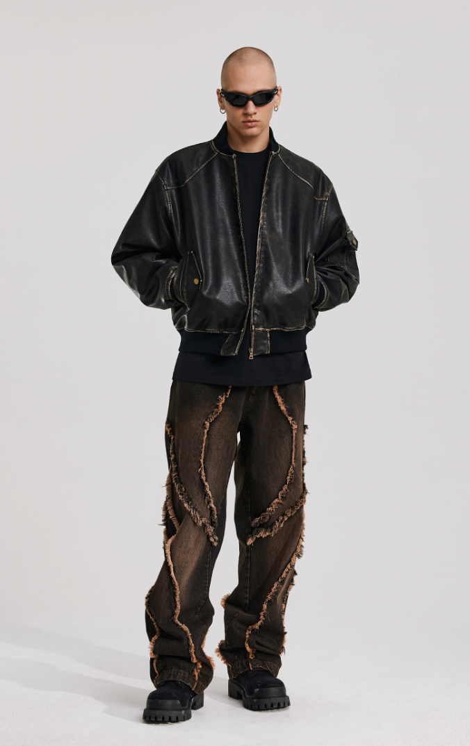 ANTIDOTE Vintage Washed Brushed Leather Bomber Jacket