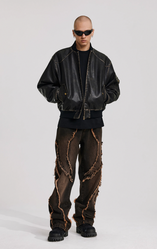 ANTIDOTE Vintage Washed Brushed Leather Bomber Jacket