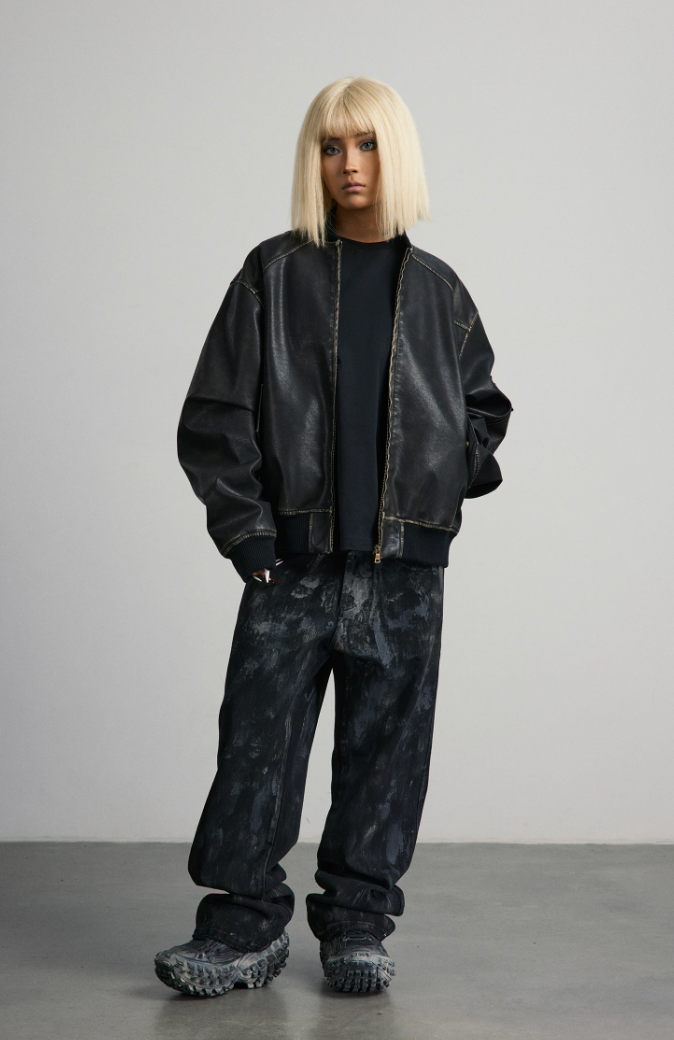 ANTIDOTE Vintage Washed Brushed Leather Bomber Jacket