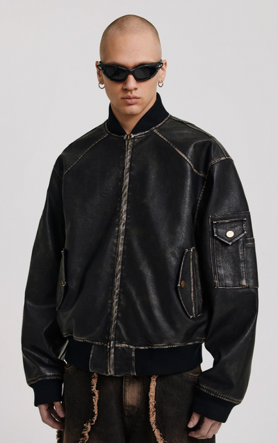 ANTIDOTE Vintage Washed Brushed Leather Bomber Jacket
