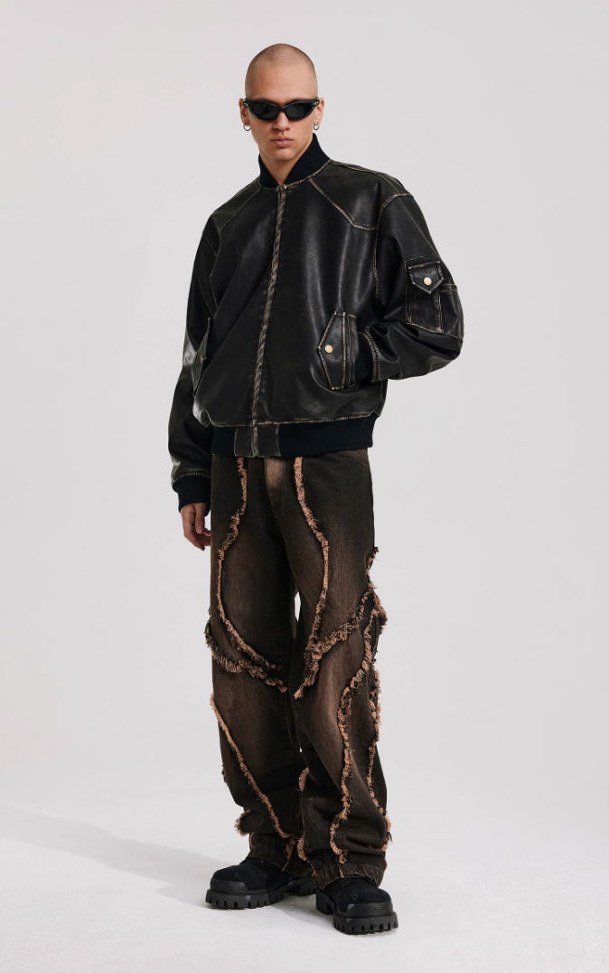 ANTIDOTE Vintage Washed Brushed Leather Bomber Jacket