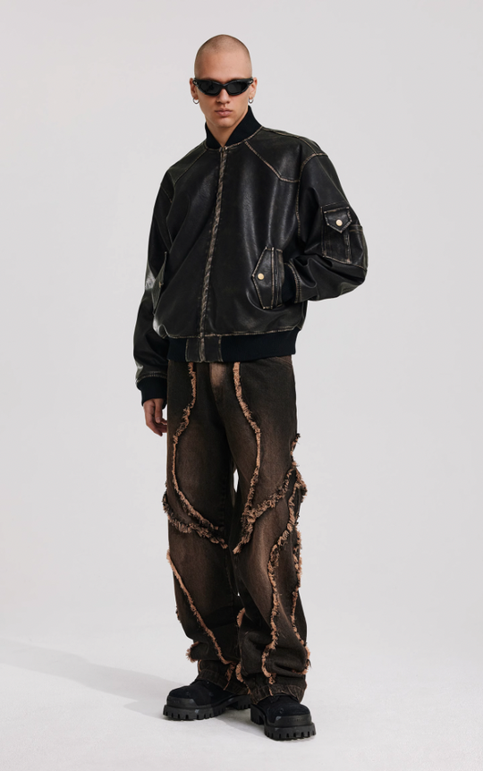 ANTIDOTE Vintage Washed Brushed Leather Bomber Jacket