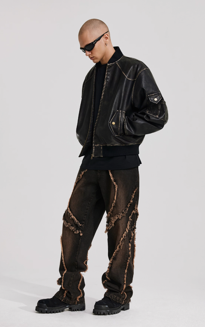 ANTIDOTE Vintage Washed Brushed Leather Bomber Jacket