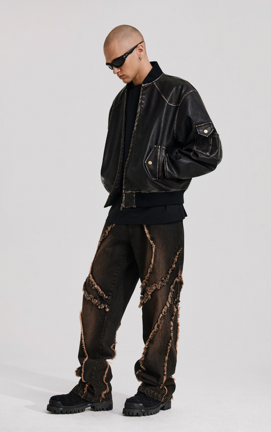 ANTIDOTE Vintage Washed Brushed Leather Bomber Jacket