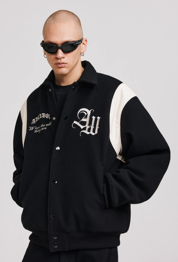 ANTIDOTE Gothic Flower Embroidered Baseball Jacket