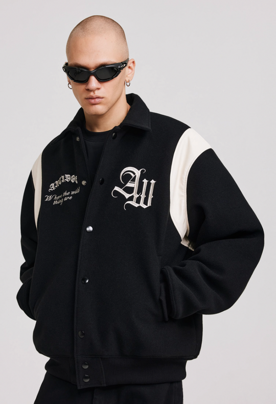 ANTIDOTE Gothic Flower Embroidered Baseball Jacket