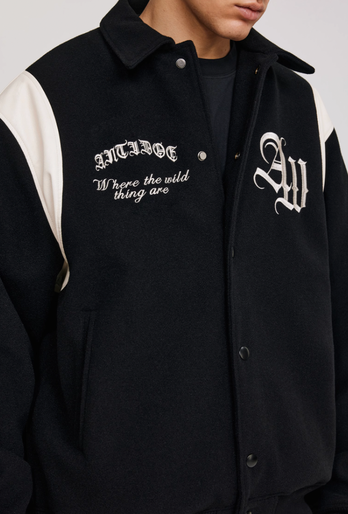 ANTIDOTE Gothic Flower Embroidered Baseball Jacket