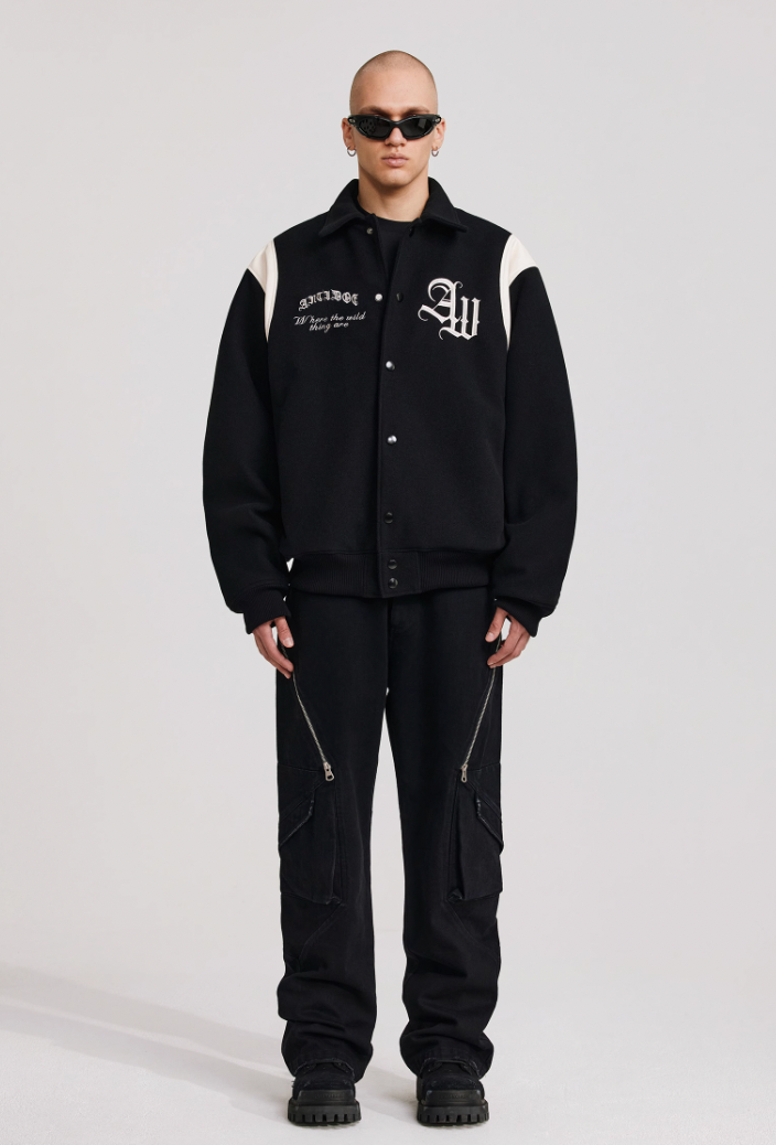 ANTIDOTE Gothic Flower Embroidered Baseball Jacket