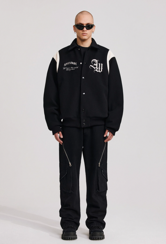 ANTIDOTE Gothic Flower Embroidered Baseball Jacket