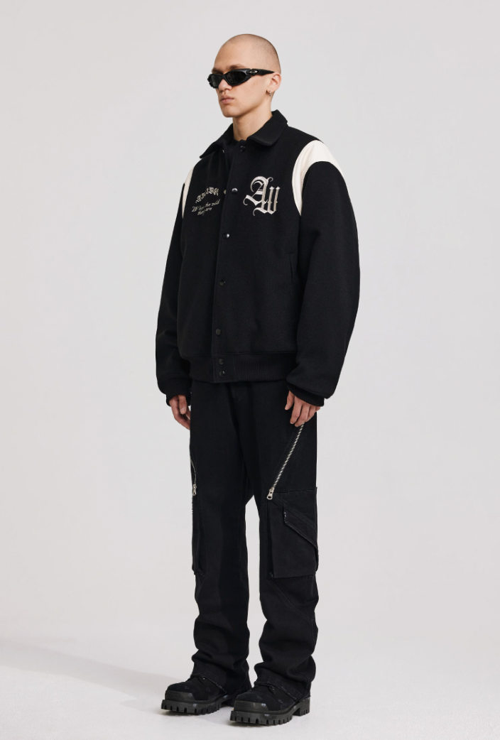 ANTIDOTE Gothic Flower Embroidered Baseball Jacket