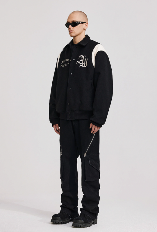 ANTIDOTE Gothic Flower Embroidered Baseball Jacket