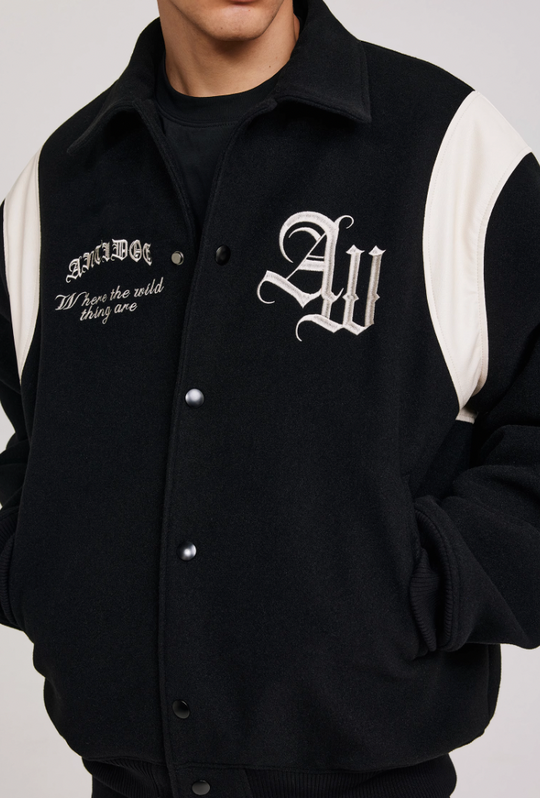 ANTIDOTE Gothic Flower Embroidered Baseball Jacket