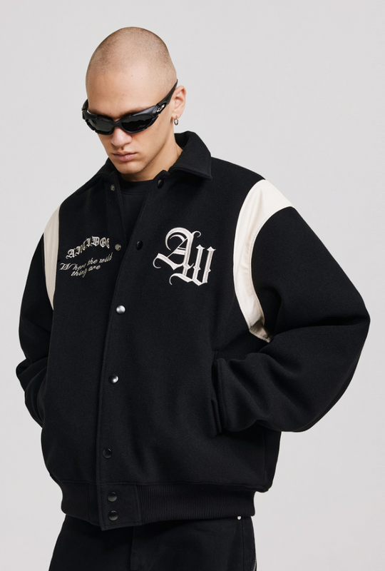 ANTIDOTE Gothic Flower Embroidered Baseball Jacket