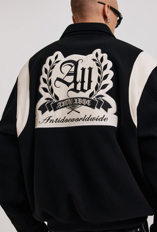 ANTIDOTE Gothic Flower Embroidered Baseball Jacket