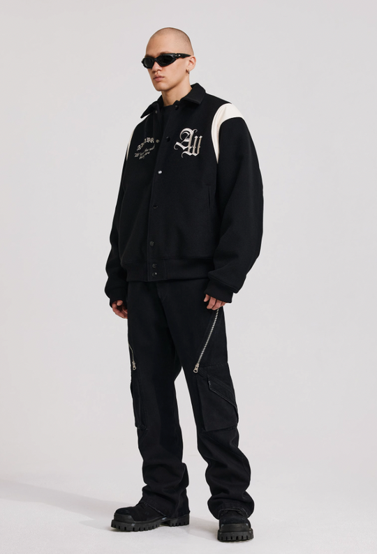 ANTIDOTE Gothic Flower Embroidered Baseball Jacket