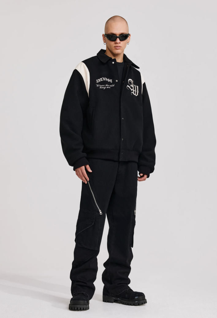 ANTIDOTE Gothic Flower Embroidered Baseball Jacket