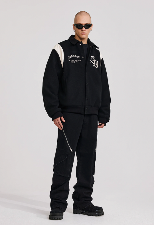 ANTIDOTE Gothic Flower Embroidered Baseball Jacket