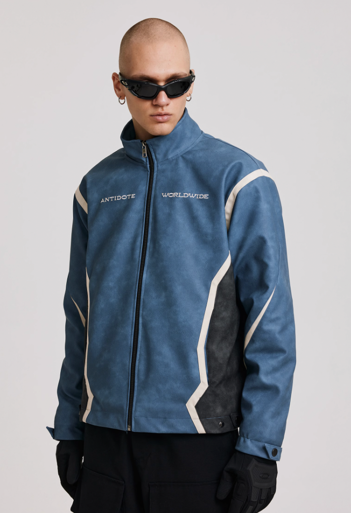 ANTIDOTE Embroidered Washed Leather Biker Jacket