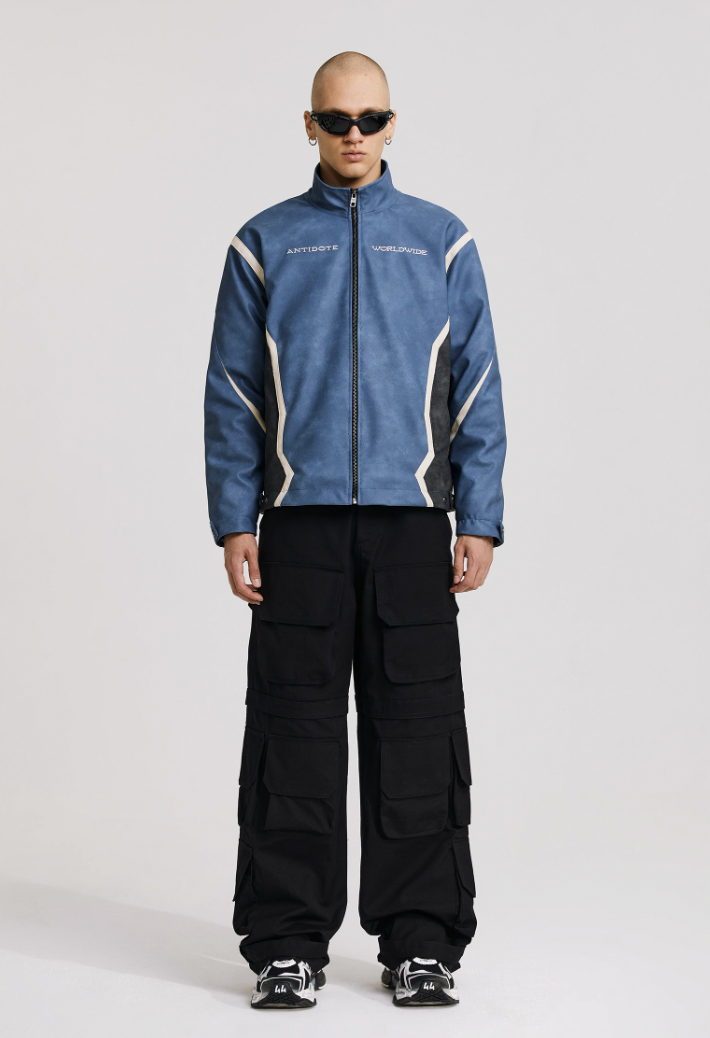 ANTIDOTE Embroidered Washed Leather Biker Jacket