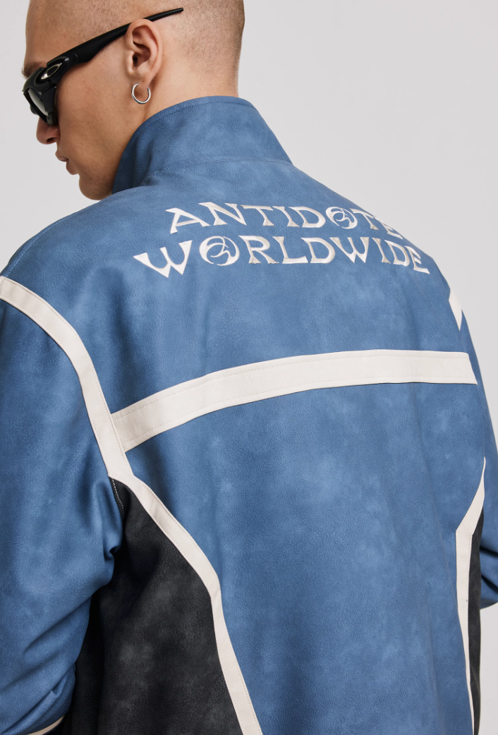 ANTIDOTE Embroidered Washed Leather Biker Jacket