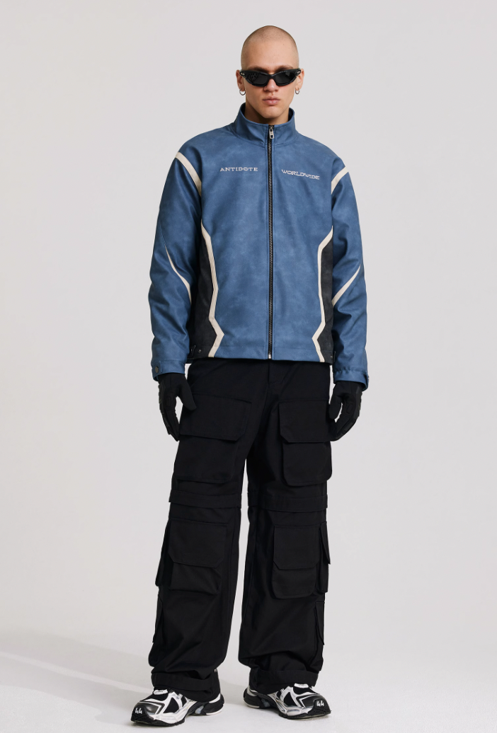 ANTIDOTE Embroidered Washed Leather Biker Jacket