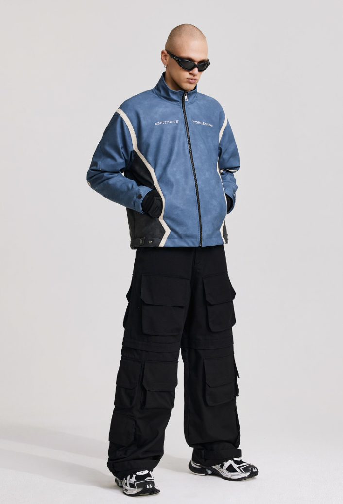 ANTIDOTE Embroidered Washed Leather Biker Jacket