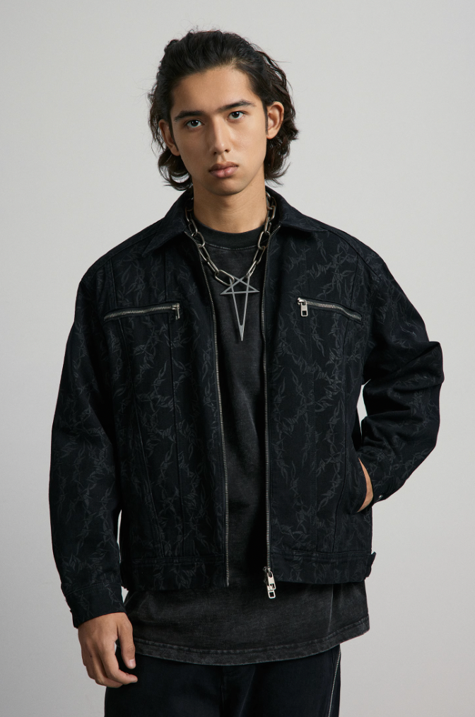 ANTIDOTE Embroidered Thorn Denim Jacket