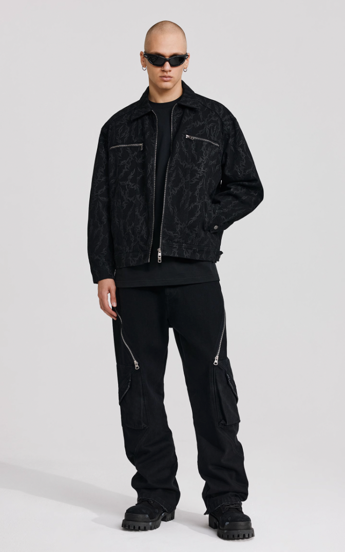 ANTIDOTE Embroidered Thorn Denim Jacket