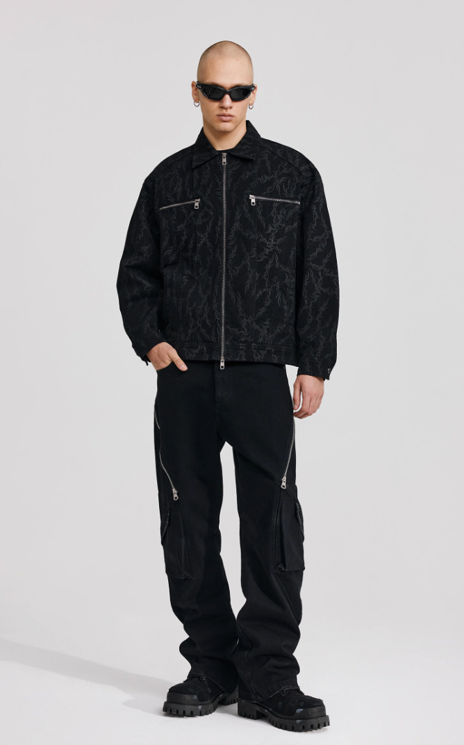 ANTIDOTE Embroidered Thorn Denim Jacket