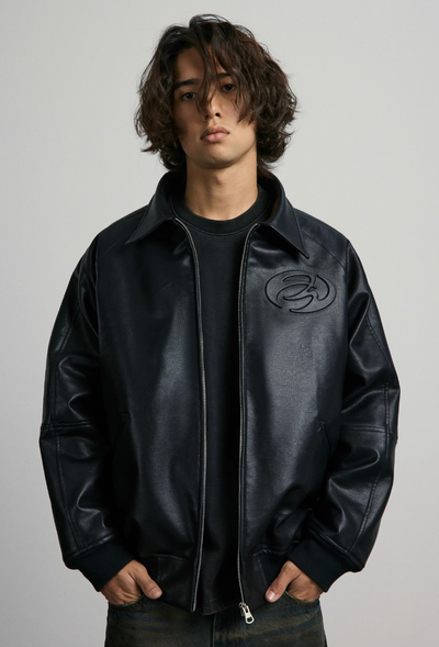 ANTIDOTE Zipper Embossed Embroidered Leather Jacket