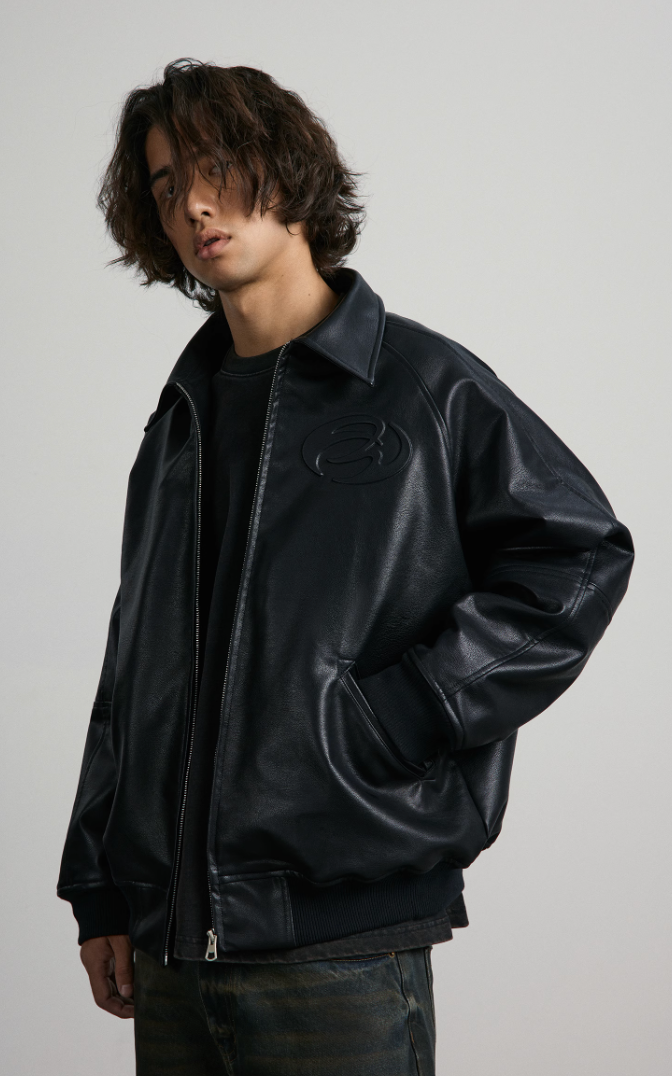 ANTIDOTE Zipper Embossed Embroidered Leather Jacket