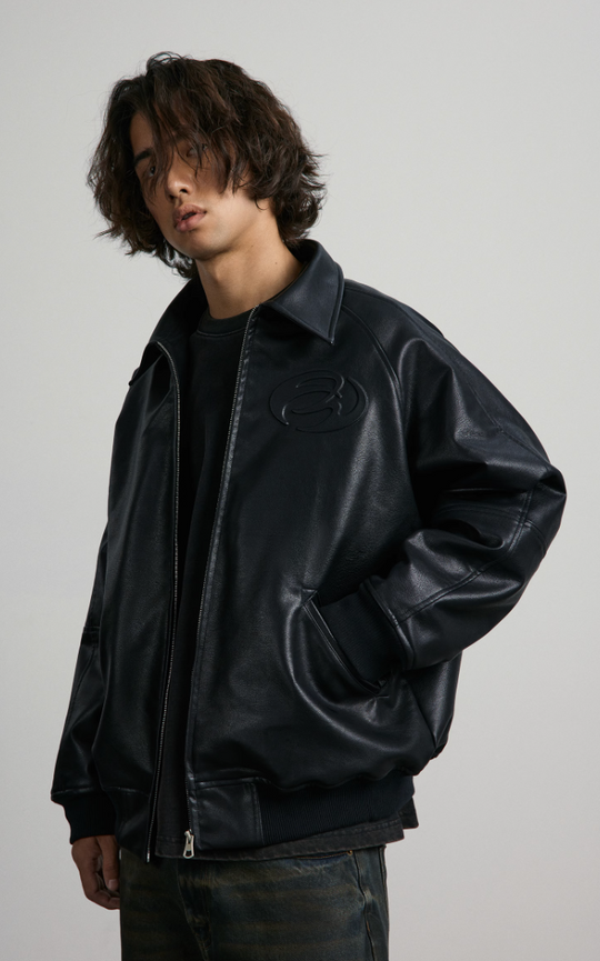 ANTIDOTE Zipper Embossed Embroidered Leather Jacket