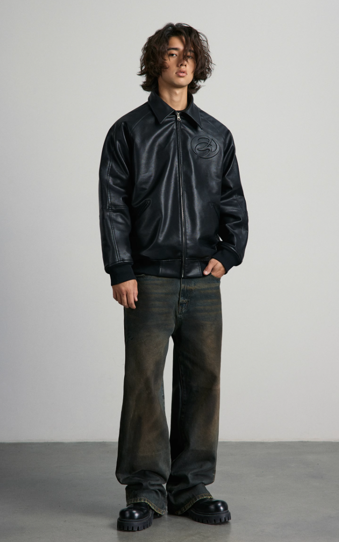 ANTIDOTE Zipper Embossed Embroidered Leather Jacket