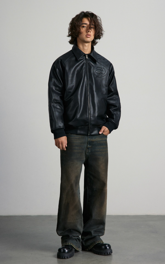 ANTIDOTE Zipper Embossed Embroidered Leather Jacket