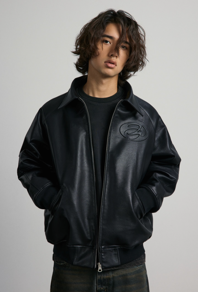 ANTIDOTE Zipper Embossed Embroidered Leather Jacket