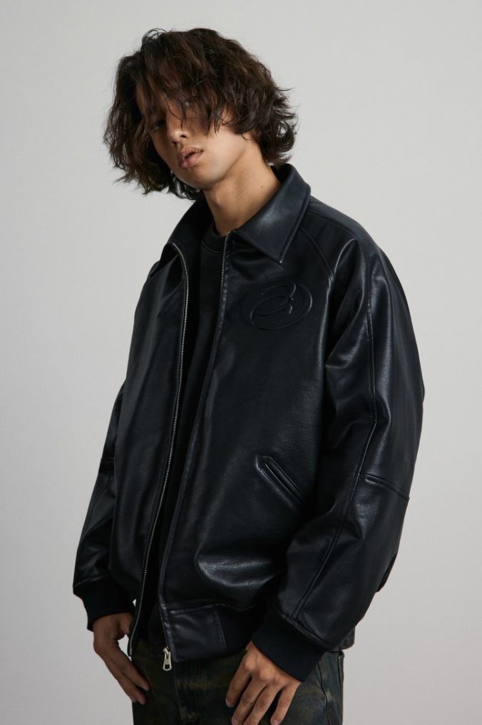 ANTIDOTE Zipper Embossed Embroidered Leather Jacket