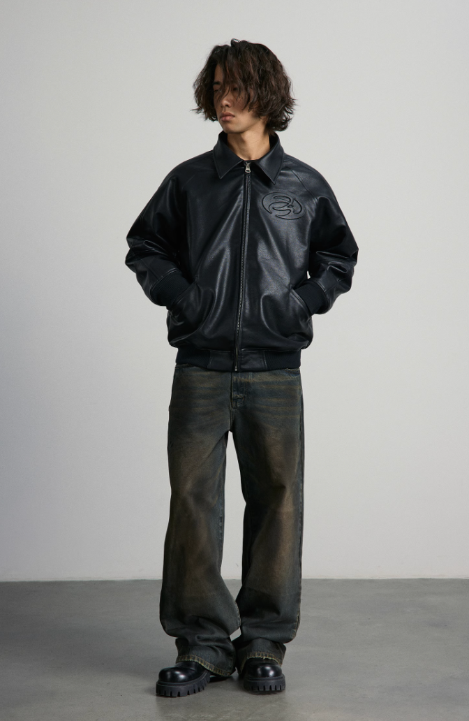 ANTIDOTE Zipper Embossed Embroidered Leather Jacket