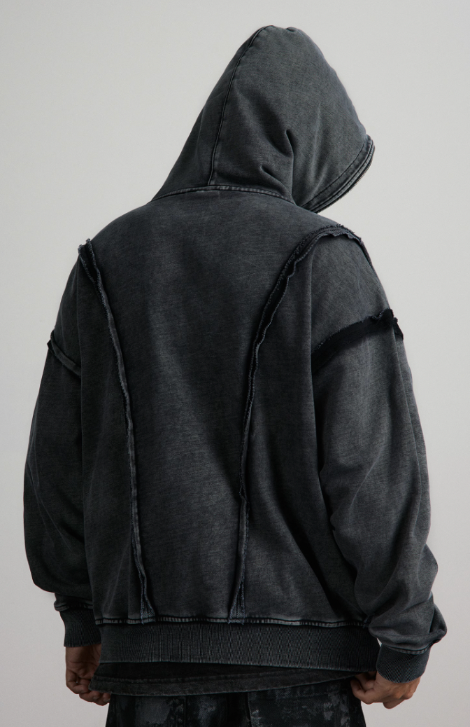 ANTIDOTE Deconstructed Raw Edge Washed Zipper Hoodie