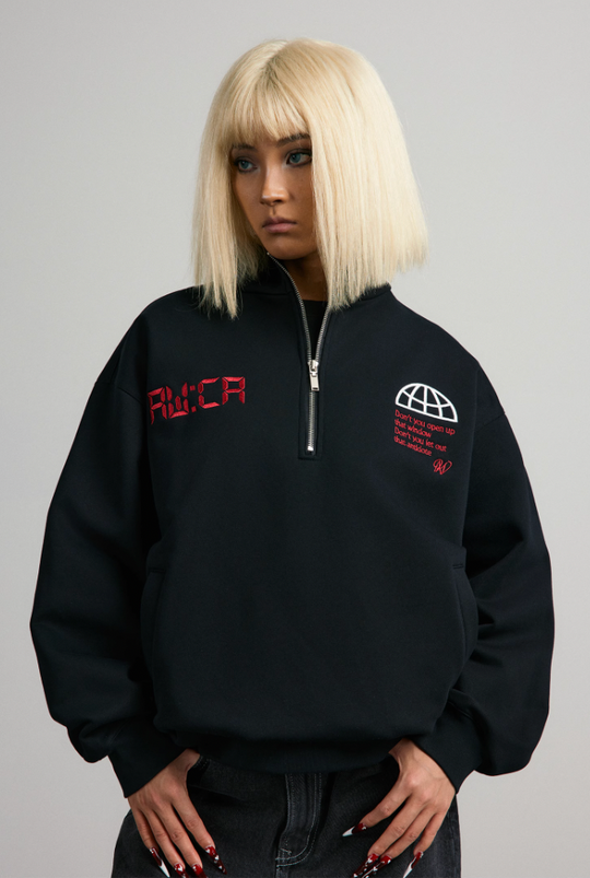 ANTIDOTE Half Zipper Embroidered Sweatshirt