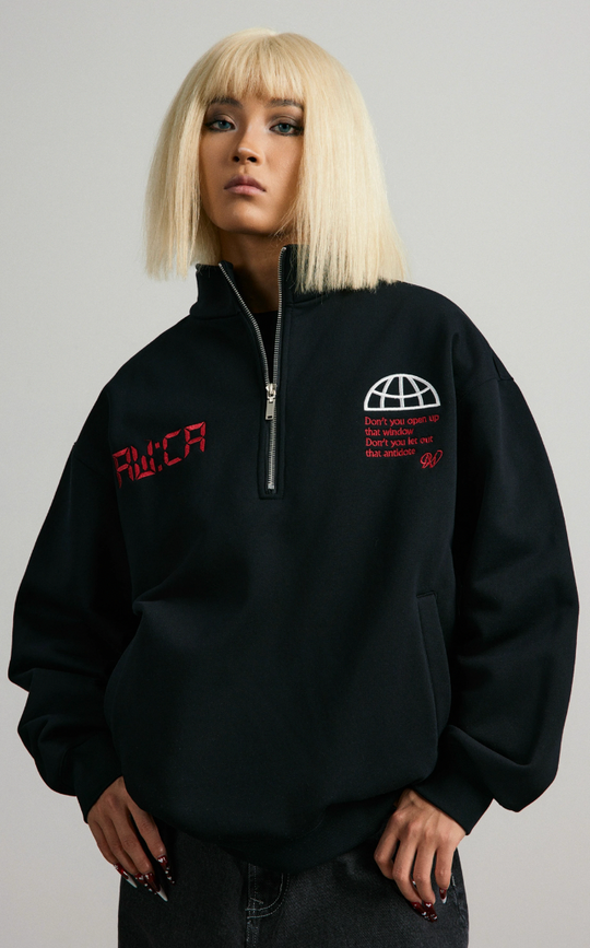 ANTIDOTE Half Zipper Embroidered Sweatshirt