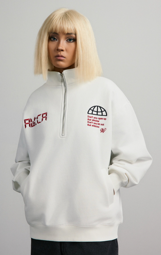 ANTIDOTE Half Zipper Embroidered Sweatshirt