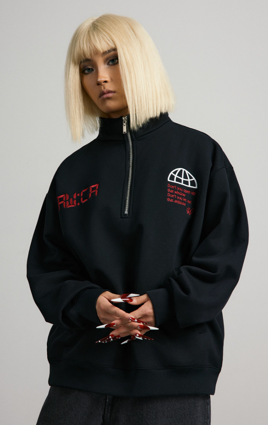 ANTIDOTE Half Zipper Embroidered Sweatshirt